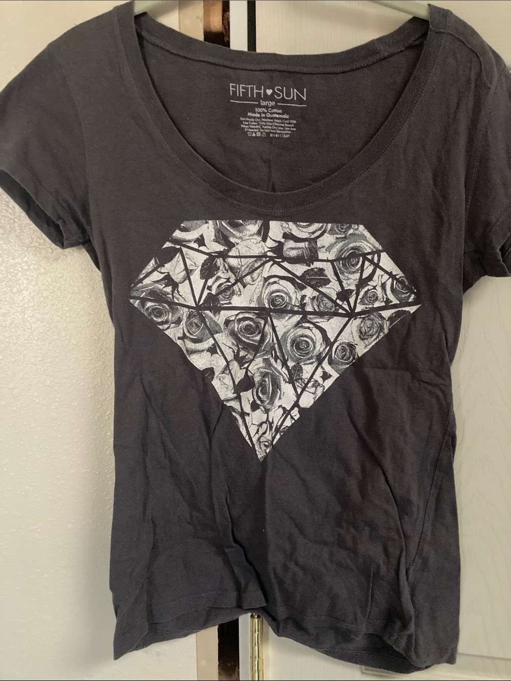 Fifth Sun Black Short-Sleeve Tee with White Floral Diamond Graphic